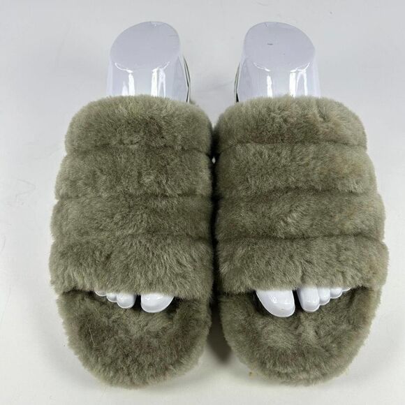 UGG Women's Fluff Yeah US 7 Army Green Platform Slide Fur Sandals - Picture 4 of 10